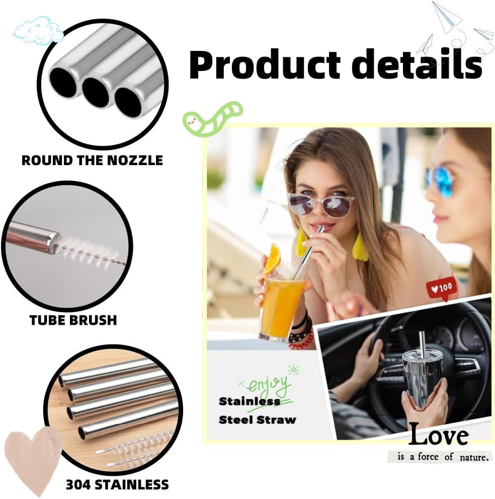 4Pcs Replacement Stainless Steel Straws Compatible with Water Bottle 24Oz 32Oz Reusable Straws with 2 Cleaning Brushes Metal Replacement Compatible with Owala image number 3