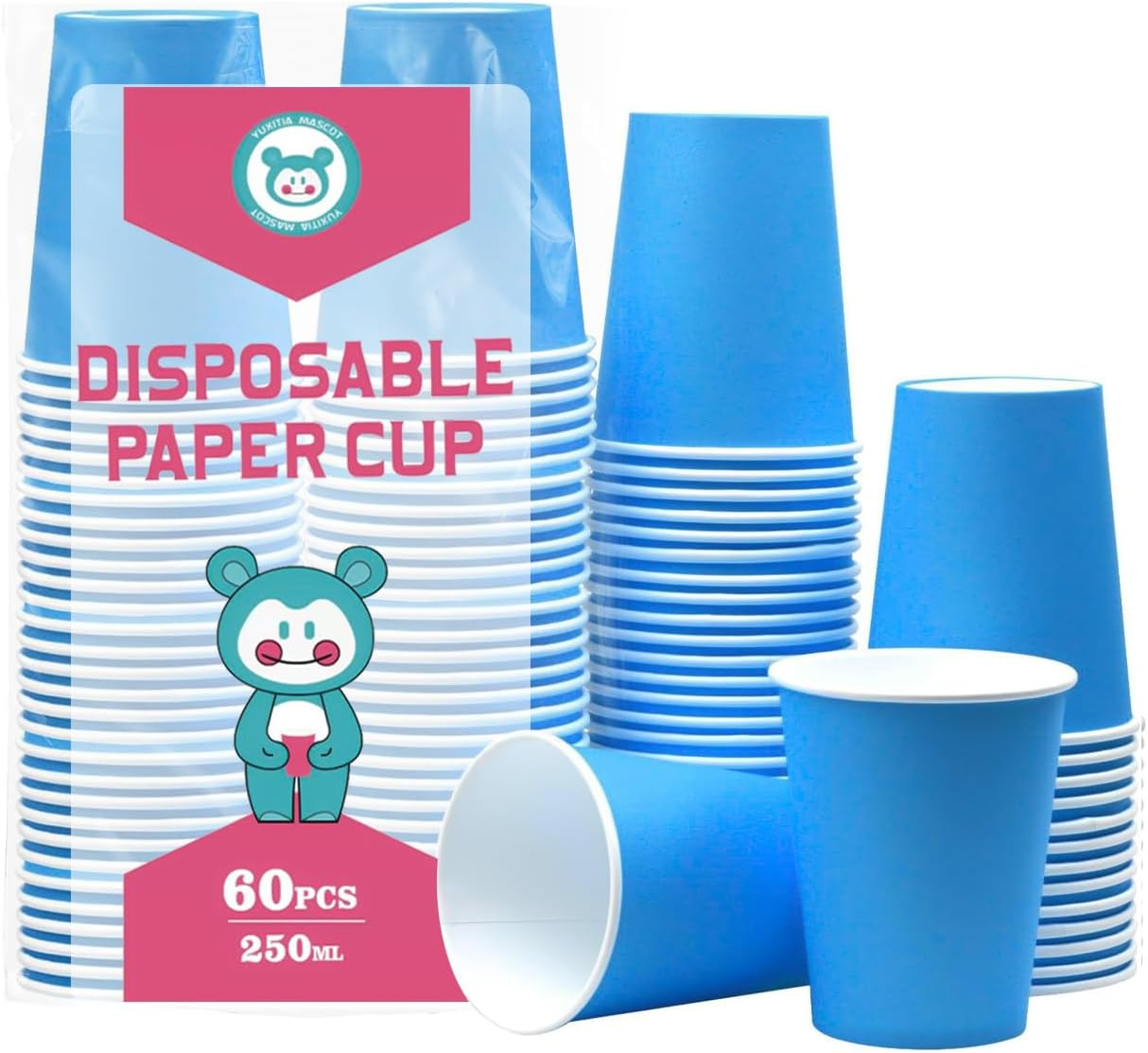 Disposable Paper Cups, 60Pcs Color Paper Cups for DIY Wedding Party Picnic BBQ Travel and Event 8OZ (12 Multicolor)