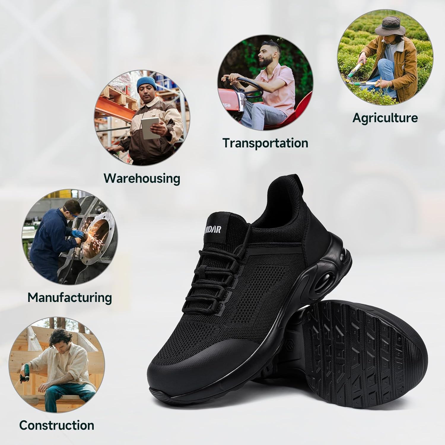 LARNMERN Air Cushion Steel Toe Shoes for Men Wide Women Lightweight Puncture Proof Work Safety Sneakers Breathable Slip Resistant Tennis Shoe image number 6