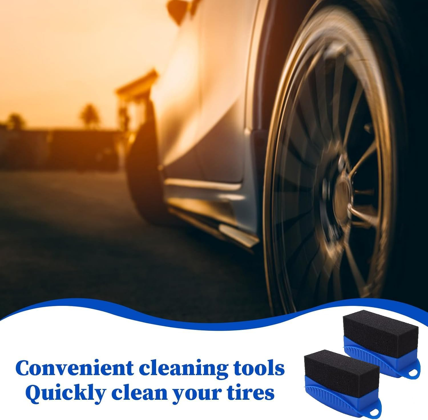 2 Pcs Car Wheel Waxing Sponge Tire Shine Applicator, Tire Dressing Applicator, Car Tire Shine Applicator Tire Shine Sponge Pad, Reusable Tire Polish Applicator (Blue) - Black image number 6