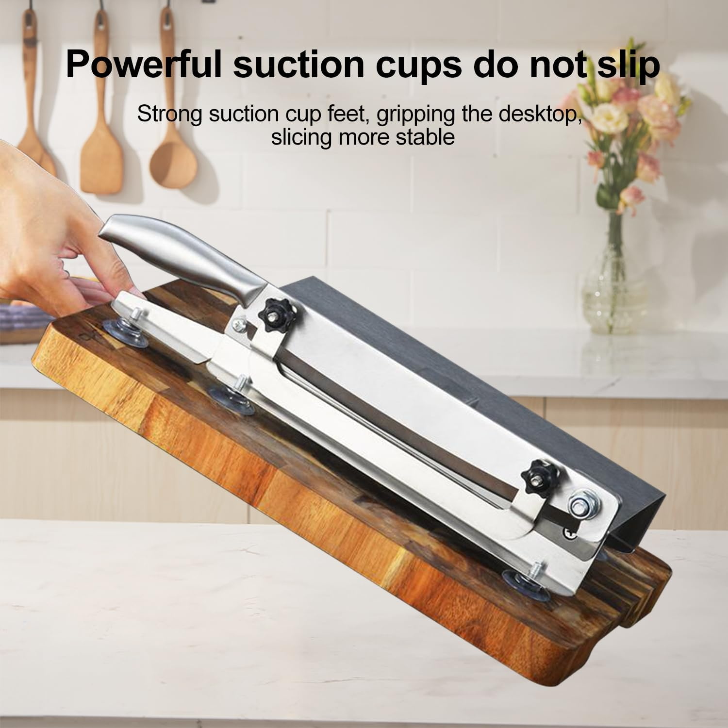 HOOMFIT Manual Bone Meat Cutter, Adjustable Stainless Steel Bone Saw Machine with Stopper and Non-Slip Pads, Frozen Meat Cutter for Cutting Ribs Fish Chicken Beef Duck (Small Size)