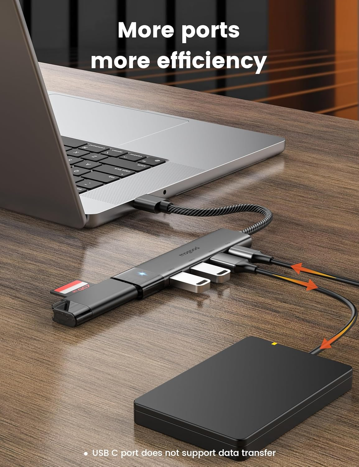 MOGOOD USB 3.0 Hub, USB Splitter with 4 Type a 3.0 Ports and Type C Port, 5Gbps USBA Extender with 15Cm Extended Cable, USB Multiport Adapter for Desktop, Laptop, PC, Printer, Hard Drive, Keyboard image number 4