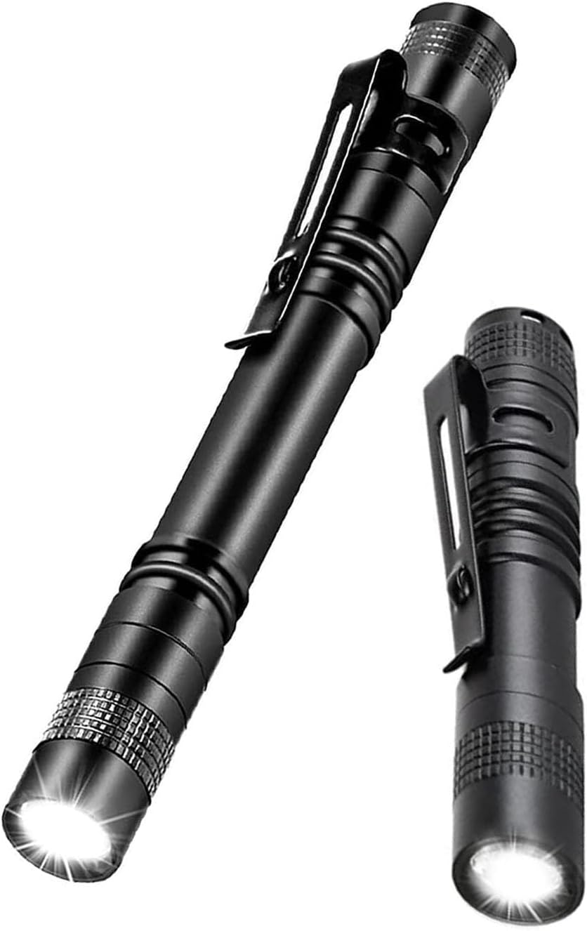 MODOAO Ultra Slim Portable 900LM Mini LED Flashlight Belt Clip Pen Light Tactical Torch 9 Cm (4 Pack)