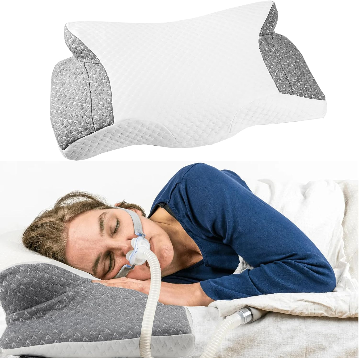 CPAP Pillow for All CPAP Mask Users to Reduce Air Leaks，Masks Pressure & Hose Tangles，Memory Foam Pillow for CPAP Side, Stomach, Back Sleepers to Neck Pain Relief and Make You Sleep Easier image number 5