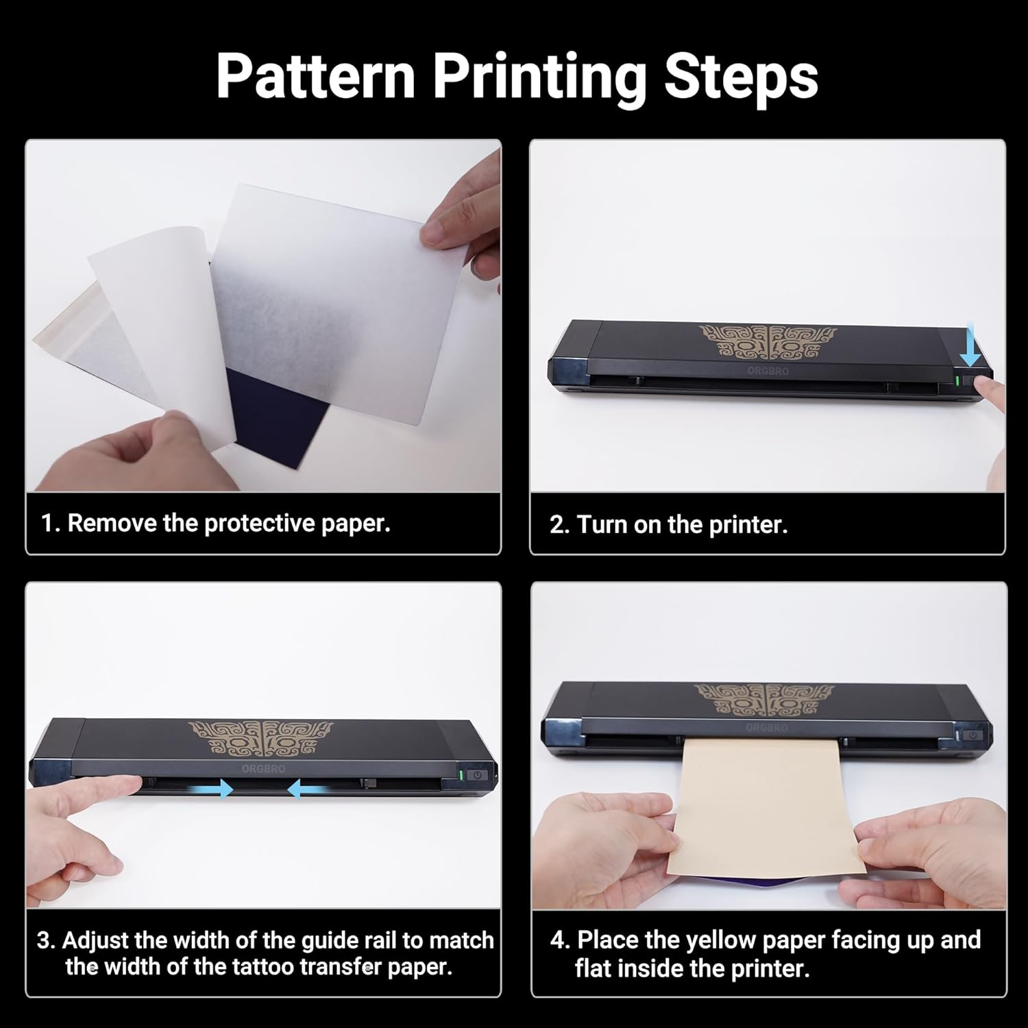 ORGBRO Tattoo Stencil Printer, X8 Thermal Tattoo Transfer Printer with 30Pcs Transfer Paper, A4/A5/A6 3-In-1 Wireless Tattoo Machine for Tattoo Artists & Beginners, Compatible with Phone/Tablet/Pc