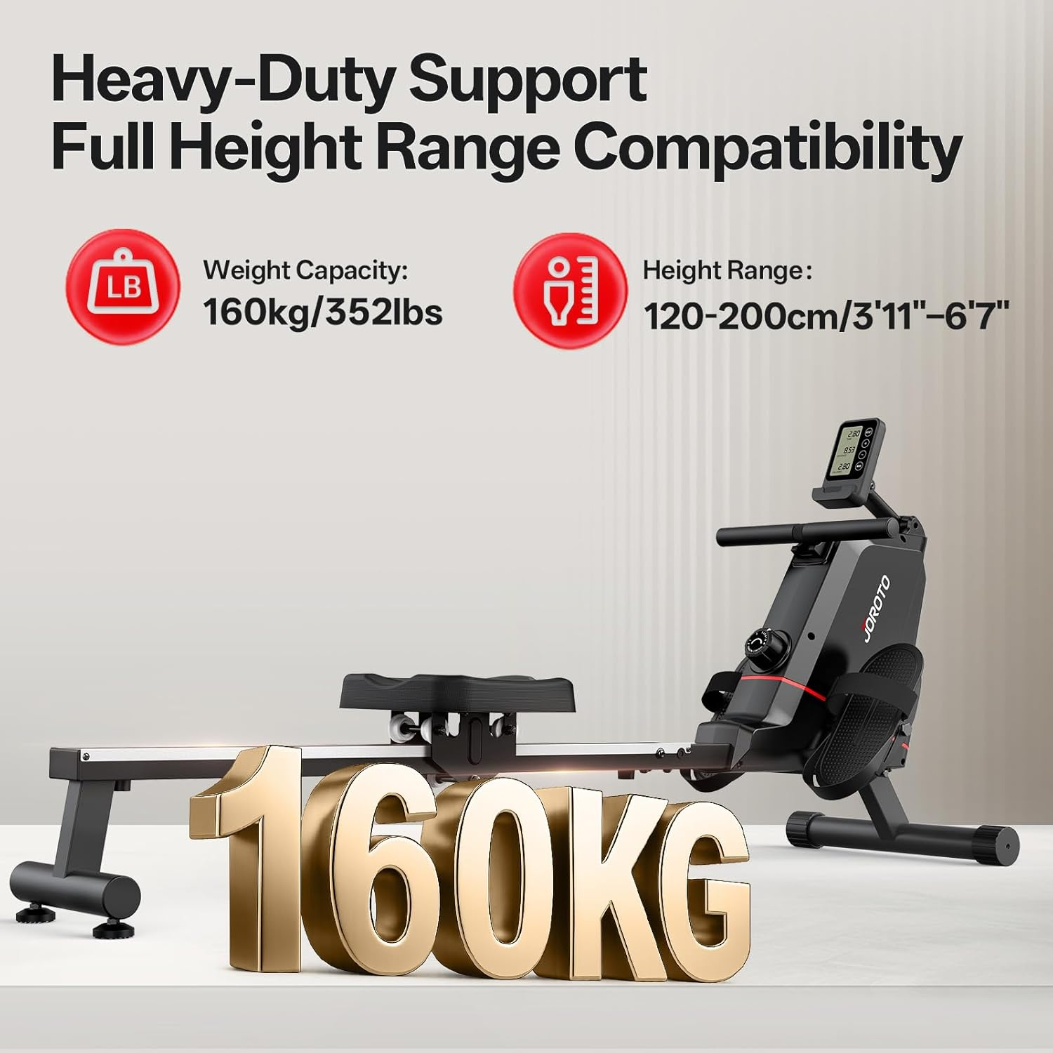 JOROTO Rowing Machine for Home, Quiet Indoor Magnetic Rower with Bluetooth Monitor, Max Weight Capacity 160KG, Easy to Assemble, Vertical Storage, Space-Saving image number 2