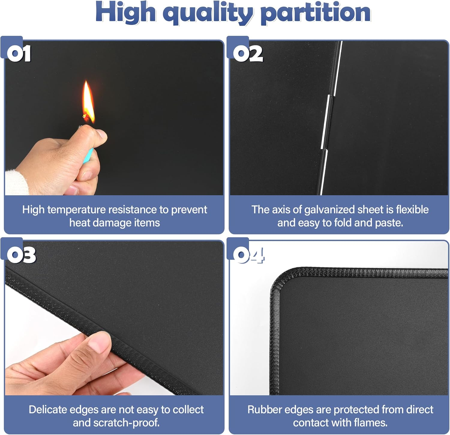 Foldable anti Splatter Shield Guard, Grease Splatter Screen Oil Gas Barrier, 40Cm Height 4 Sided Splatter Guard, Heat Insulation Kitchen Utensils, Splashproof Baffle for Kitchen Cooking Black - Black image number 4