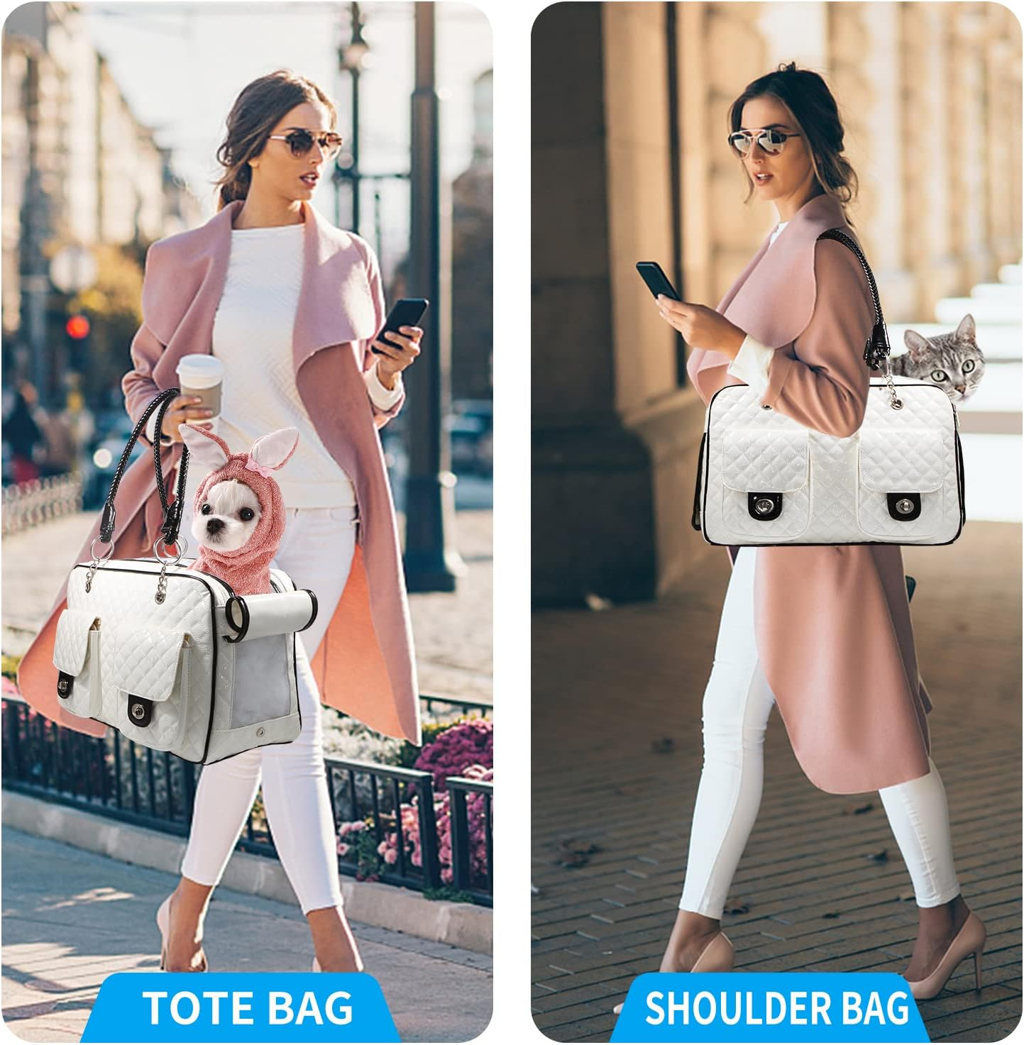 Betop House Soft-Sided Pet Travel Carrier Airline Approved for Pet Small Dog and Cat Collapsible, White Shiny Patent Leather image number 2