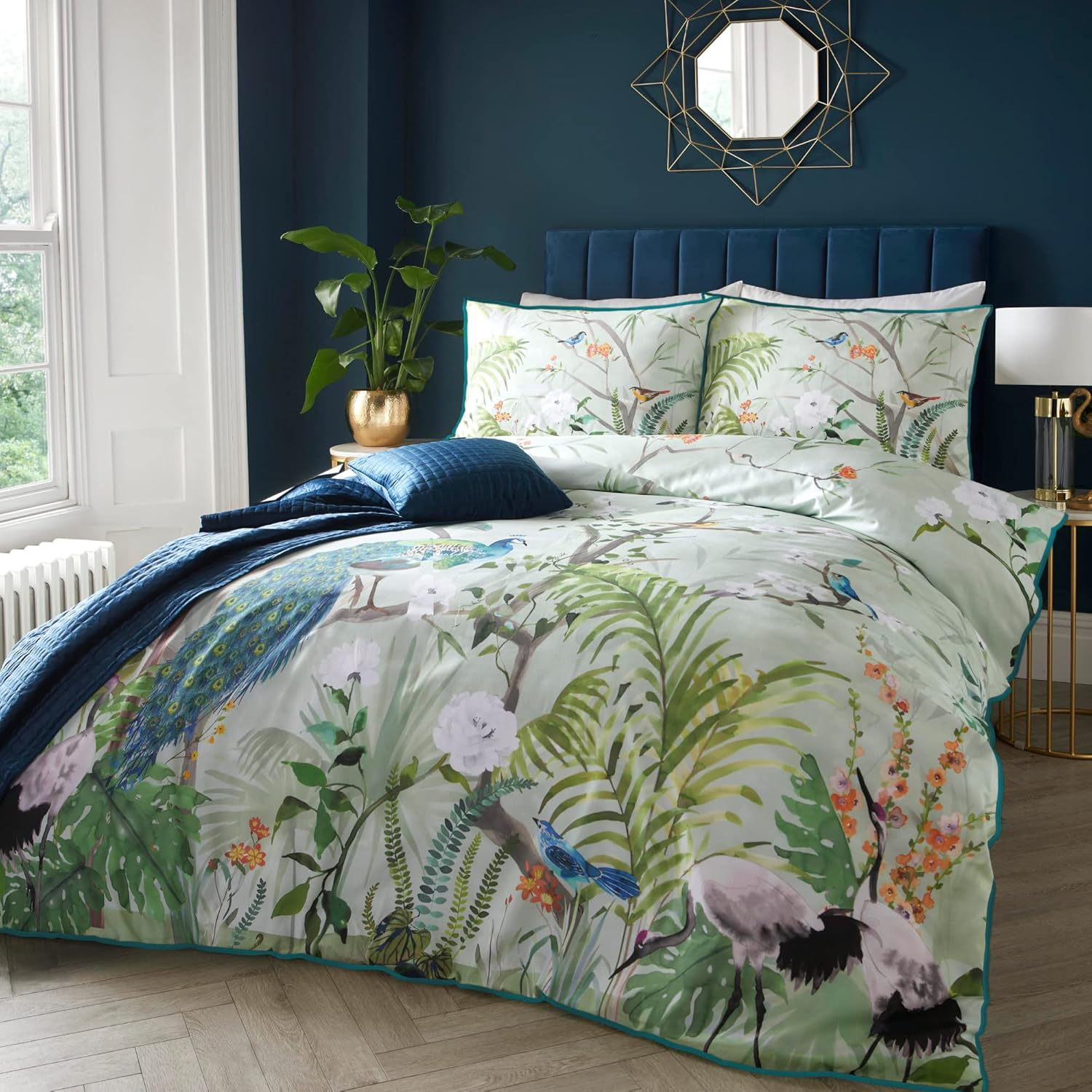 SOIRE'E Peacock Jungle - 100 Percent Cotton Duvet Cover Set - Double Bed Size in Green image number 2