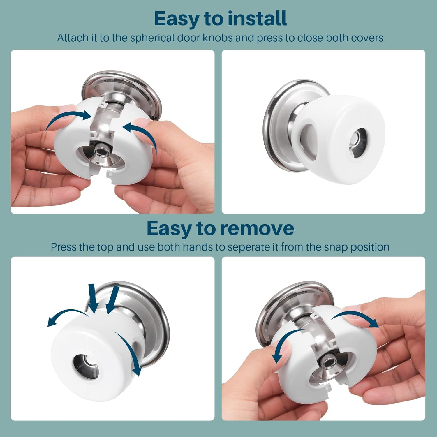 MILIOG Baby Proofing Door Knob Cover (4 Pack) - Child Safety Door Lock for Kids, Fit Most round Knobs 1.4"-2" | Non-Toxic Child Proof Door Knob Covers | Durable Toddler Proof Door Handle Cover, White image number 3