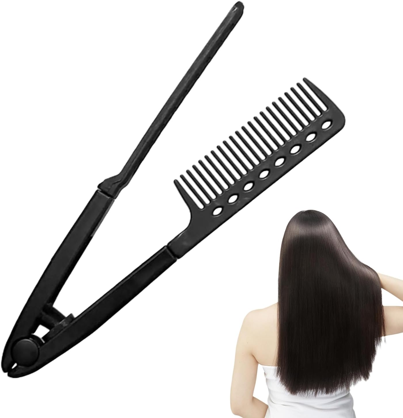 Derwrtup Straightener Comb for Women, Long Short Hair Styling V Type Straightener Comb, Non-Slip Ergonomic Handle Tool for Beginners Professionals Girls Ladies Home Salon