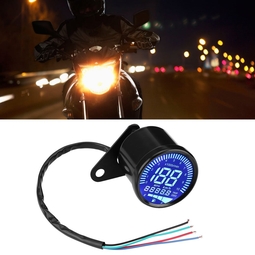 Qiilu Universal Motorcycle LED Digital Speedometer, Motorcycle Tachometer Speed Gauge Oil Level Meter Black image number 1