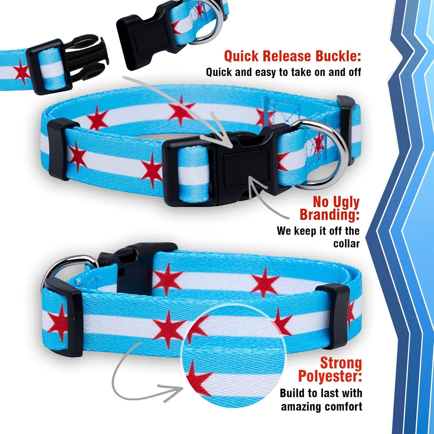 Native Pup Chicago Flag Dog Collar (Medium, Big Stars) image number 2