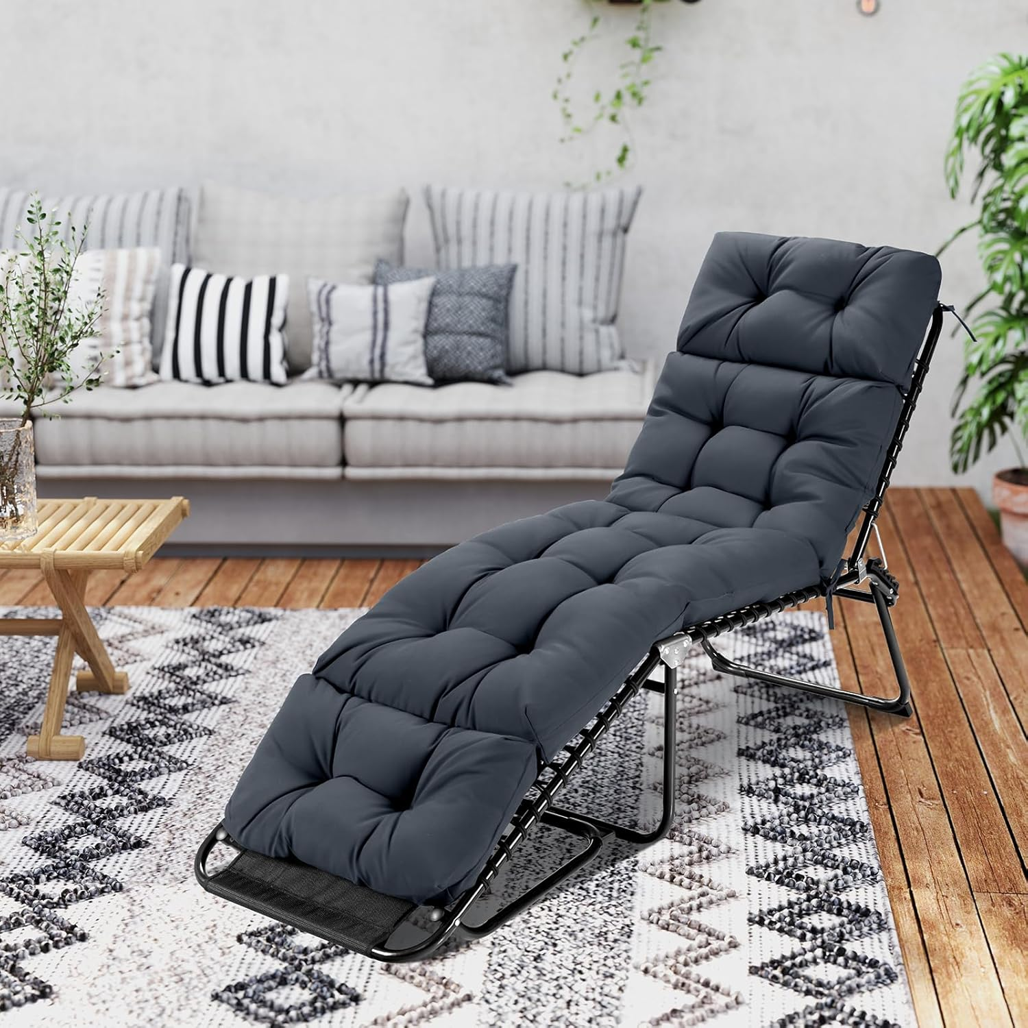 Costway Sunlounger Chair Cushion, High Back Recliner Cushion with 4 Fixing Ties, Thick Padded Reclining Chair Rocking Cushion for Outdoor Indoor (Only Cushion) (1, Grey, 186 X 56 X 11 Cm) image number 2
