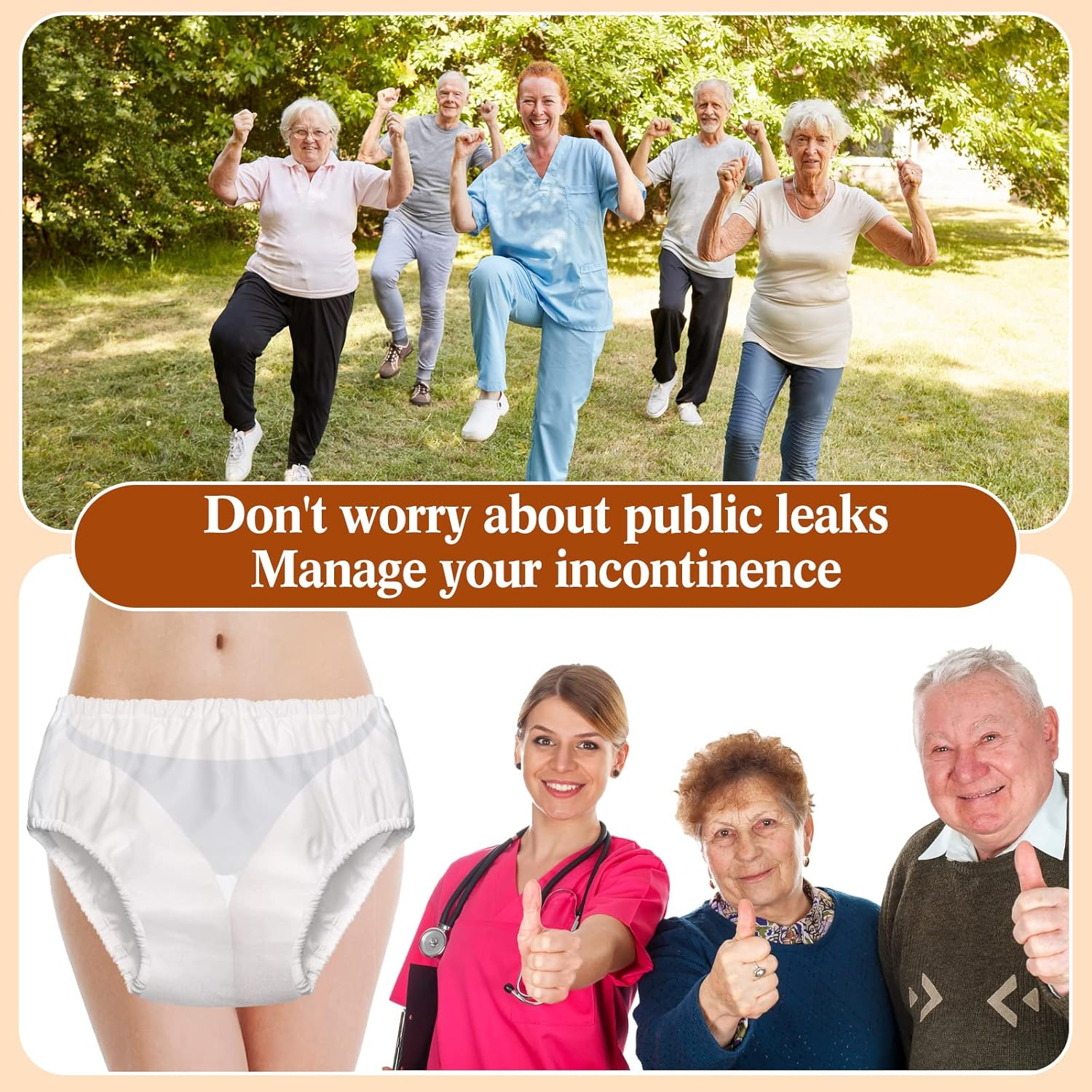 Swim Diapers for Adult Reusable Diaper for Pool Washable Leak Resistant Waterproof Adult Pull on Cover Pants for Men Women, White, Medium, Medium