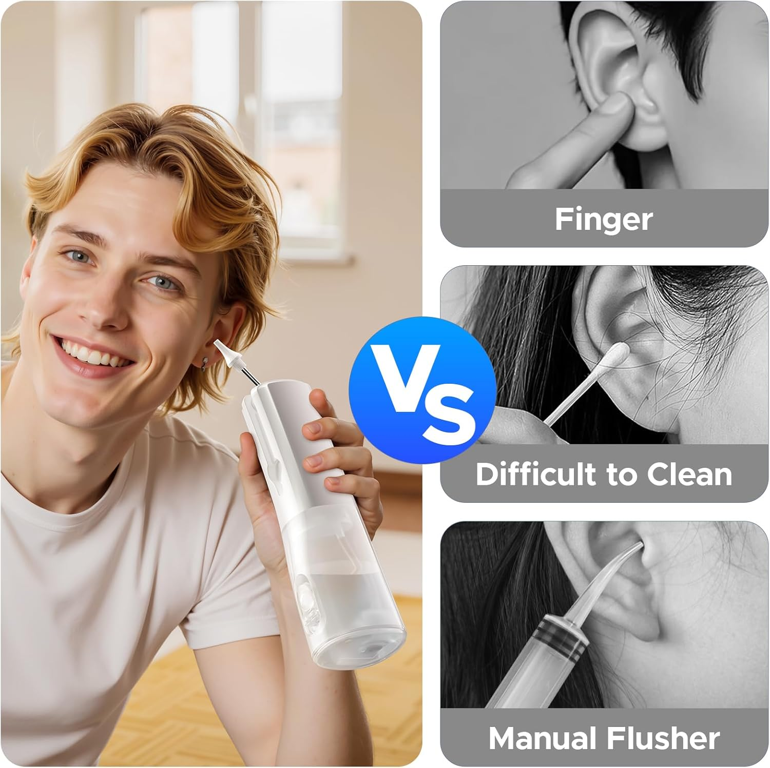 Ear Cleaner, Professional Ear Wax Removal with 6 Tips, 3 Modes, IPX7 Waterproof, USB-C Rechargeable Ear Cleaning Kit for Home Use, White image number 2