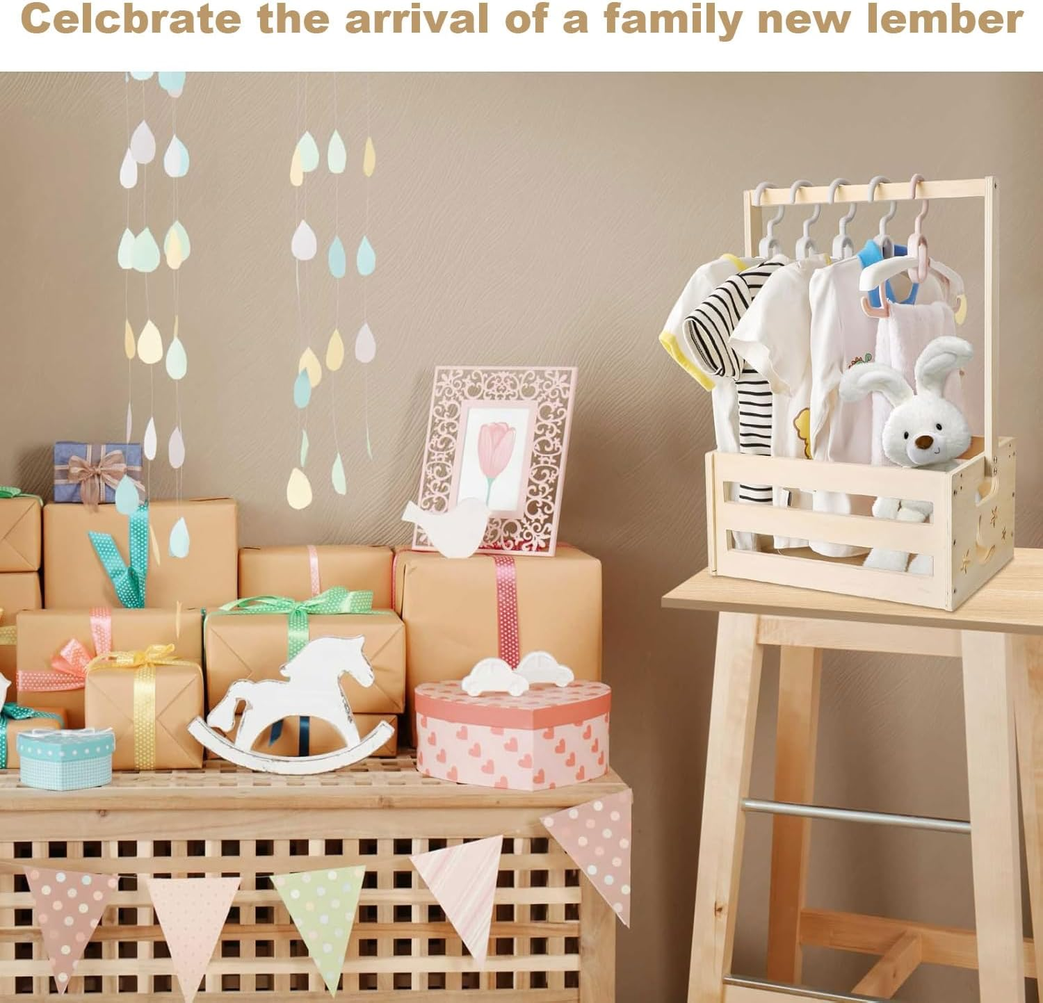 MUSONG Rustic Decorative Baby Storage Crate Hamper with Handle, Wooden Baby Shower Crate Closet, 34.4 X 23 X 54.5 Cm image number 4