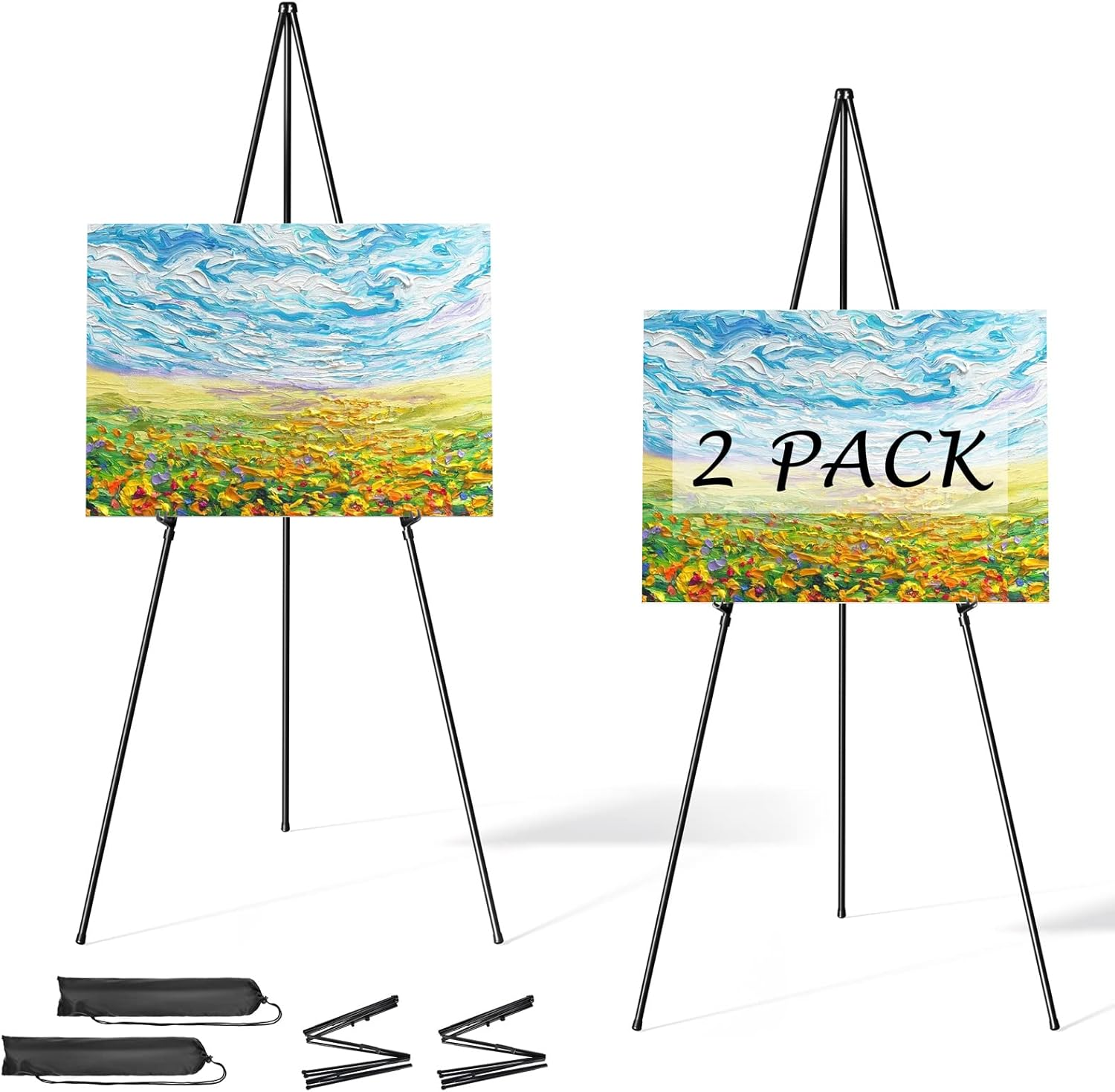 Easel Stand for Display, Aredy 63" Portable Painting Easel, Lightweight Metal Easels for Painting Canvas, Wedding Sign (2 Pack) image number 6