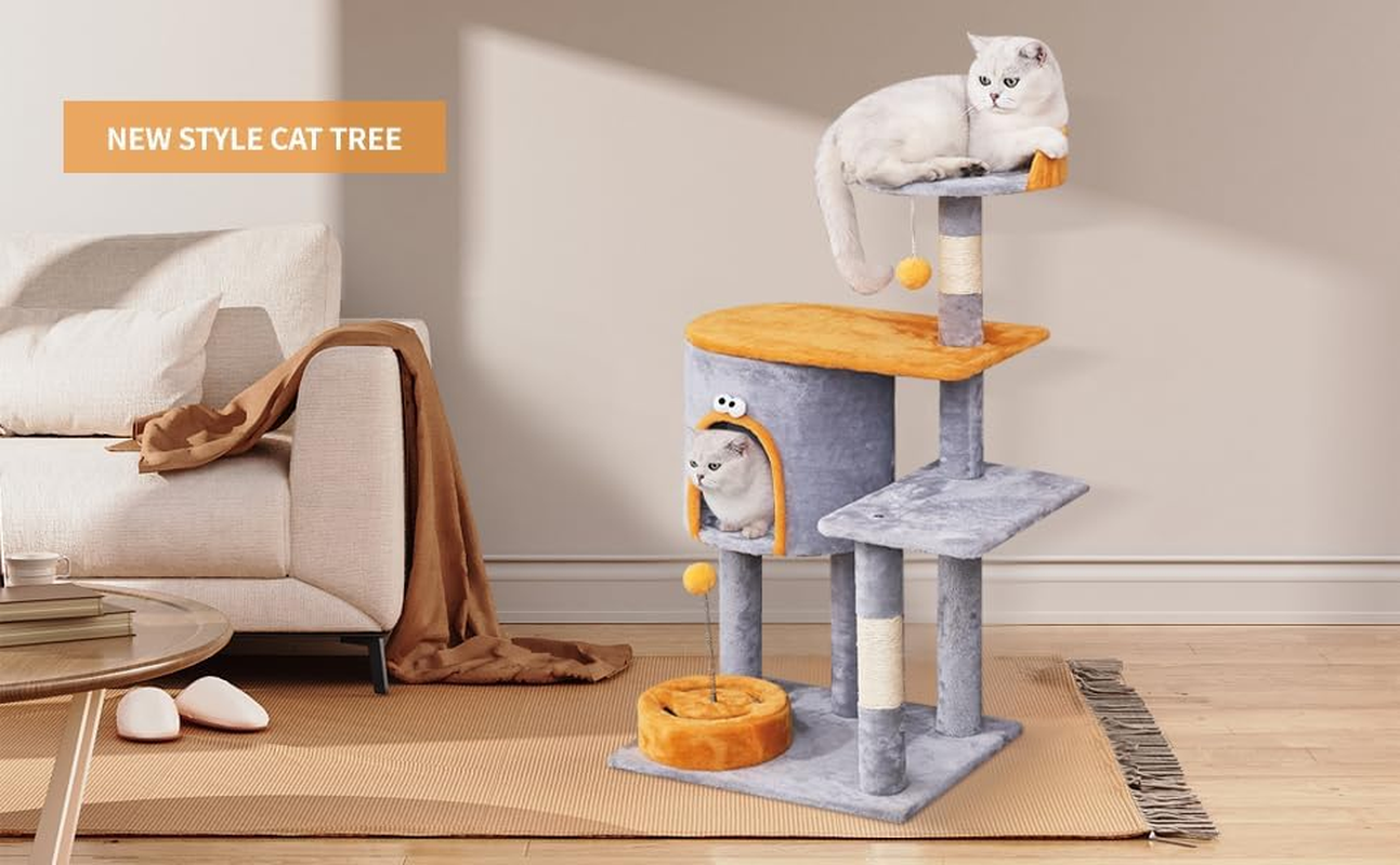 Cat Tree Tower, 95Cm Multi-Level Cat Tree with Sisal-Covered Scratching Posts, Cat Tower with Hanging Balls and Extended Platform for Cats to Play and Sleep (Grey-Cat Tree Tower) image number 2