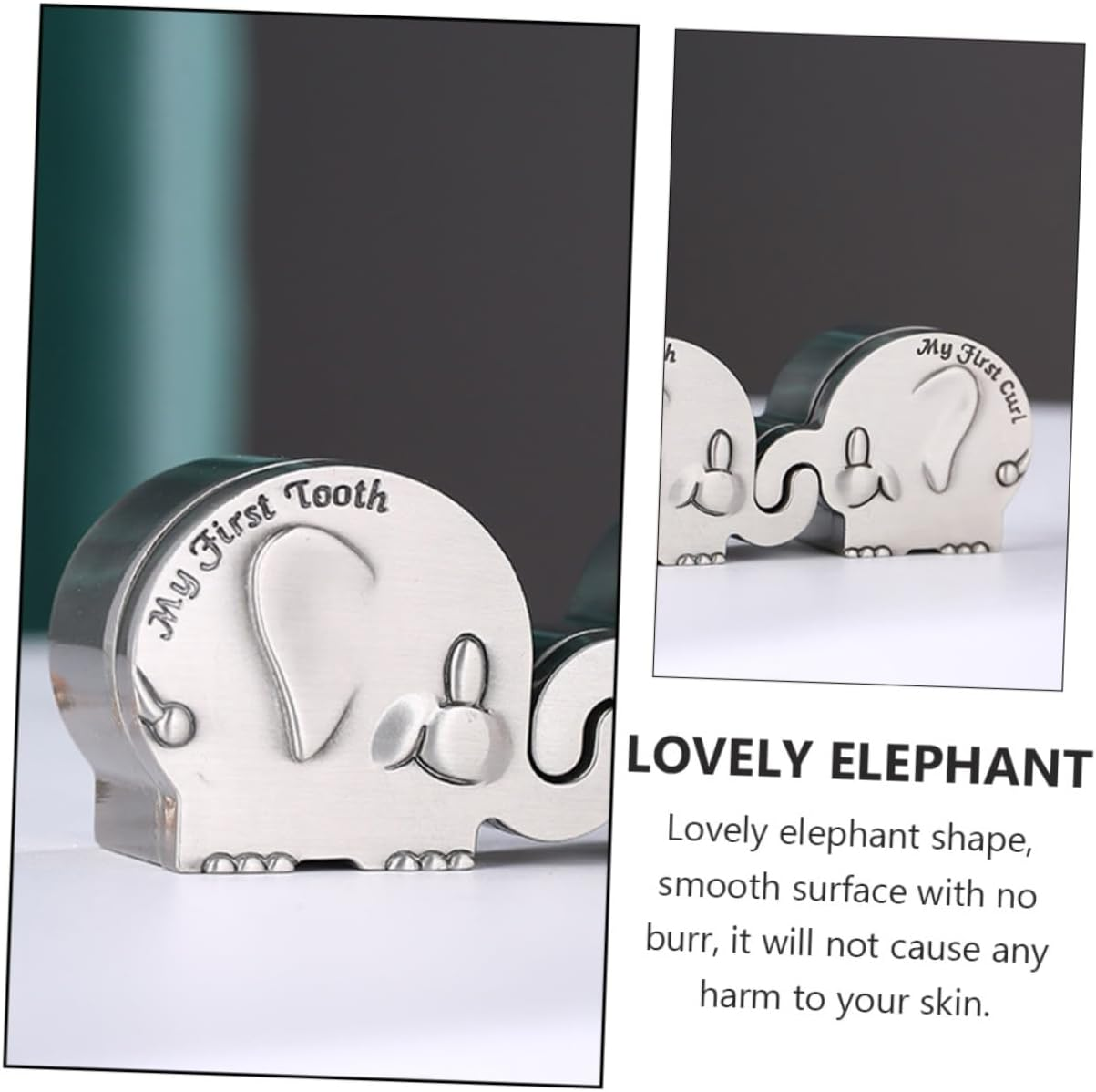 Yardwe Metallic Elephant Shape Keepsake Box for Newborns My First Tooth and Curl Storage Smooth Surface Hair and Teeth Organizer Christening and Birthday image number 5