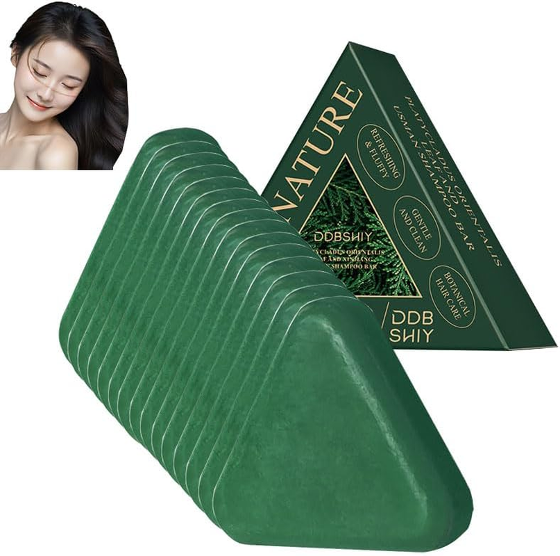 Nature Triangle Shampoo Bar, and Platycladus Orientalis Leaf & Usman Shampoo Bars to Promote Hair Growth, Strengthen and Smooth Hair for Women & Men (1PCSF)