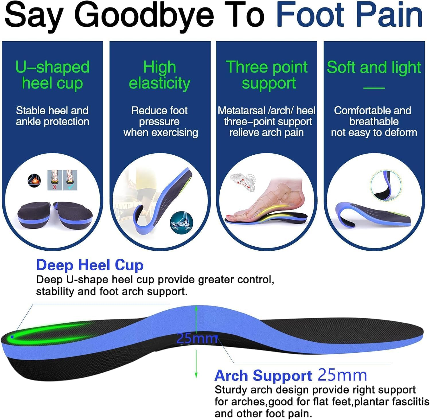 Plantar Fasciitis Relief, Insoles Arch Support, Flat Feet Orthotics Inserts, Arch Support Insoles for Men Women, for Excessive Pronation, Metatarsalgia, Flat Feet (UK 9-10, EU 42-44) image number 4