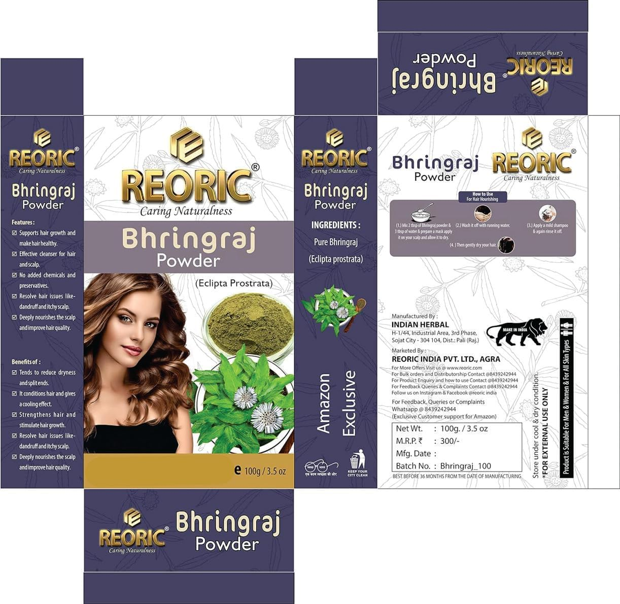 Reoric Amla Powder and Bhringraj Powder |Amla Powder |Indian Gooseberry Powder |Bhringraj Powder for Hair Growth |Eclipta Alba |Natural Hair Powder(200G, Pack of 2) image number 6