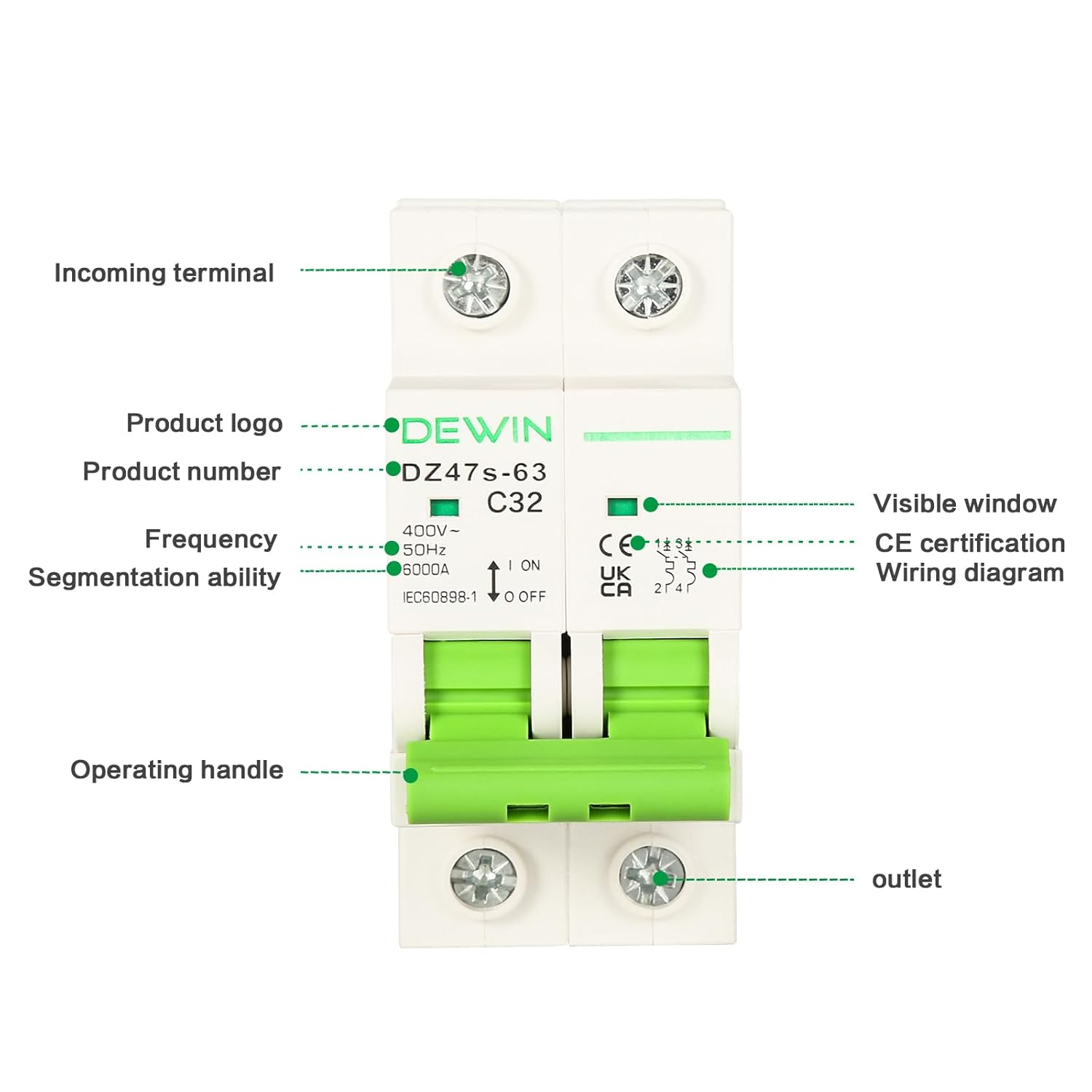 Victool DC Miniature Circuit Breaker, DC Circuit Isolator, Low Voltage Miniature Circuit Breaker DIN Rail Mount 2P 32A DC1000V image number 6