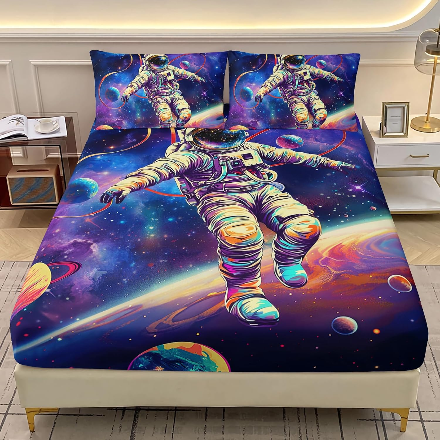 AILONEN Boys Gamer Fitted Sheet Set Queen,Colorful Video Game Controller Printed Bedding for Gaming Lovers,3D Game Console Black Fitted Sheet + 2 Pillowcases,3Pcs