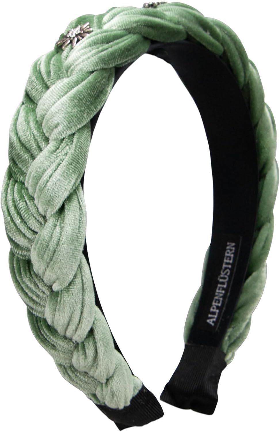 Alpenfl&uuml;stern Costume Headband Velvet Braided Look & Rhinestone Edelweiss - Women'S Hair Accessories Non-Slip Headband Braided for Dirndl (In Traditional Colours) ADV129 (Sage Green) image number 4