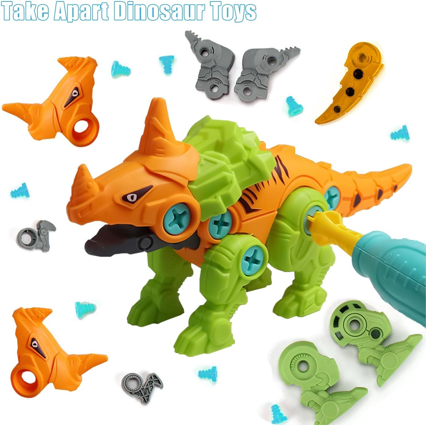 Yakiter 4 Pack Take Apart Dinosaur Toy, Educational Building Dinosaur Toy for 3 4 5 6 7 Year Old Kid Boy Girl, STEM Toy Birthday Gift Children Learning Construction Toy with Hand Drill Tool image number 6