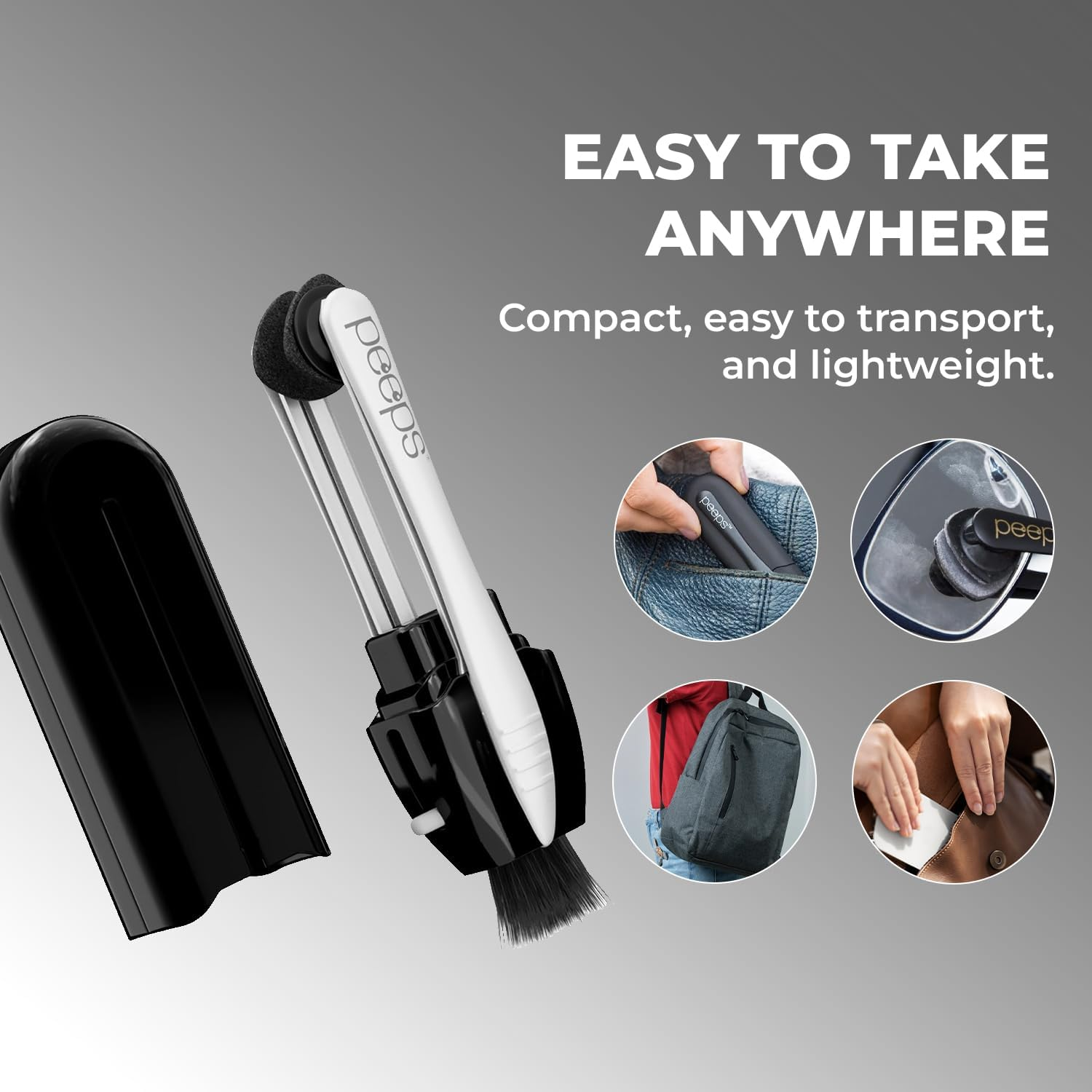 Peeps Compact Glasses Cleaner by Carbonklean | Removes Fingerprints, Smudges | Reusable (500+ Times), Non-Abrasive | Safe for Sunglasses, Reading Glasses, Safety Glasses | 3-Piece Pack