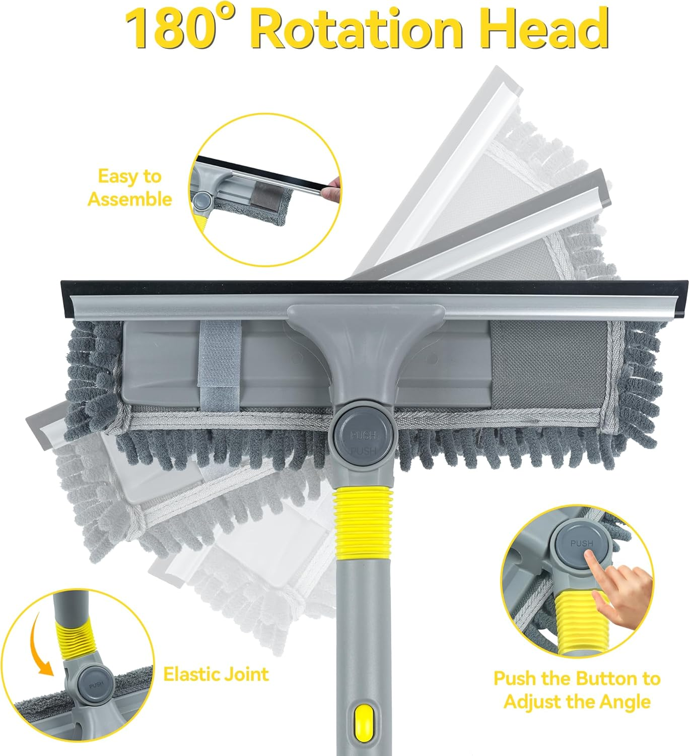 JEHONN Window Cleaning Equipment, 163 Cm Long Handle Professional Shower Glass Washing Brush Extendable, 3 in 1 Wall Cleaner Duster for Home Indoor Outdoor Mirror Car Windshield - Orange image number 5