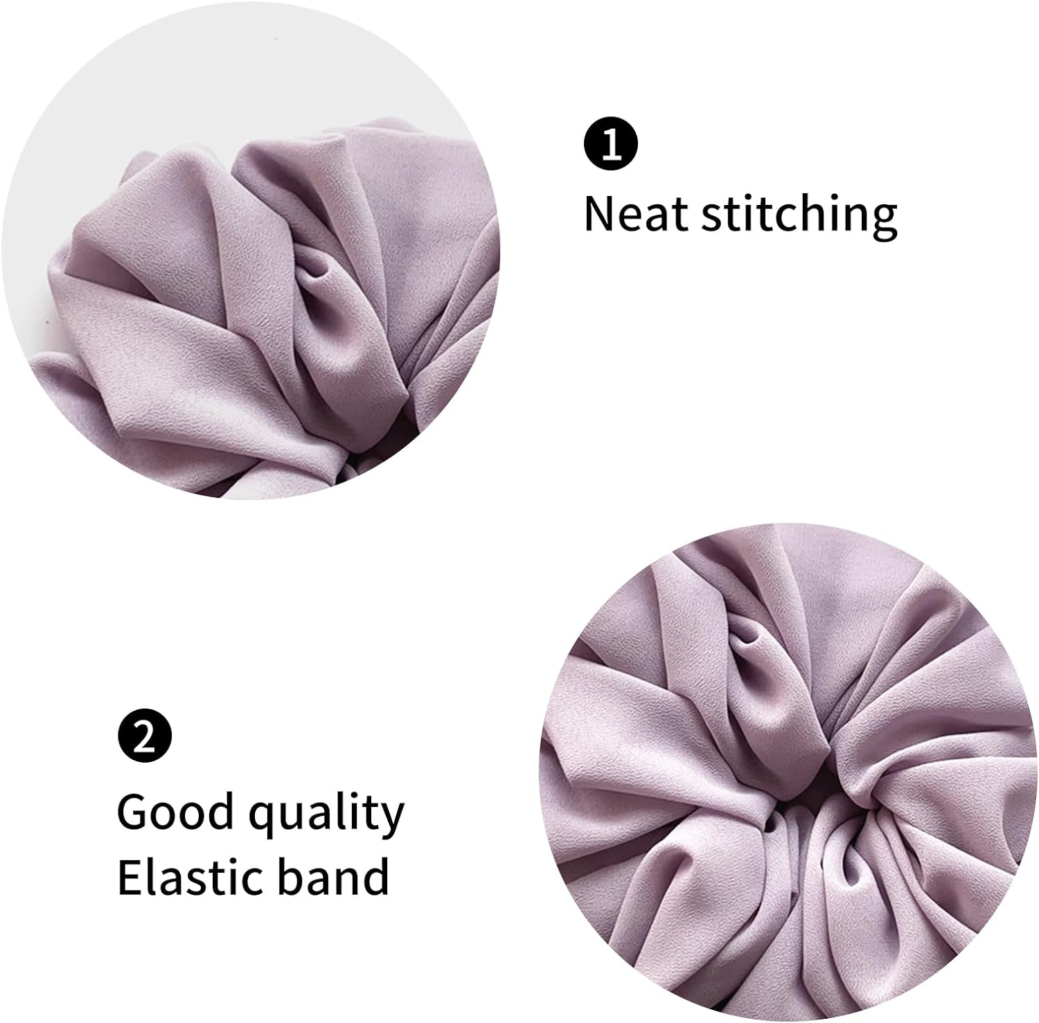 2Pcs Chiffon Scrunchy for Hair Elastic Hair Ties for Thick Hair No Damage Hair Elastics Ponytail Holder Women Chiffon Rubber Band Beautiful Hijab Scarf Hair Large Volumizing Scrunchie Head (Purple Black) image number 5
