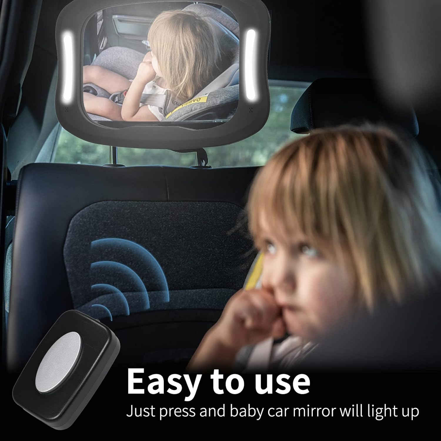 Baby Car Mirror with Light Remote Controller Acrylic Adjustable Baby Mirror for Car Observe Baby'S Every Movement image number 1