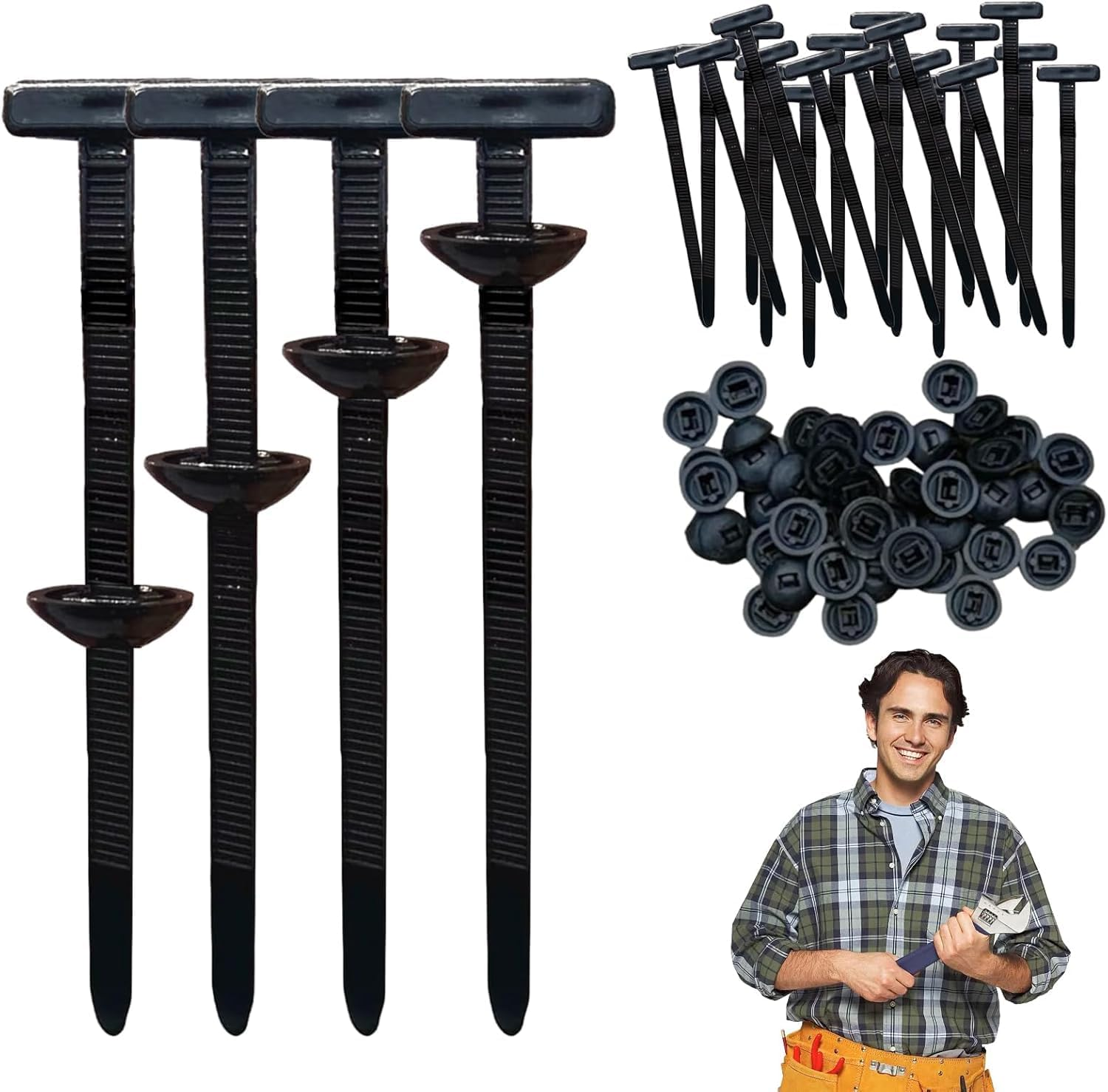 Cable Tie Buckle, 100PCS Heavy Duty Zip Ties, UV Resistant Plastic Self-Locking Fasteners with Pin & Button Design, Universal for Cars, Bumpers, Panels & DIY Auto Repairs image number 3