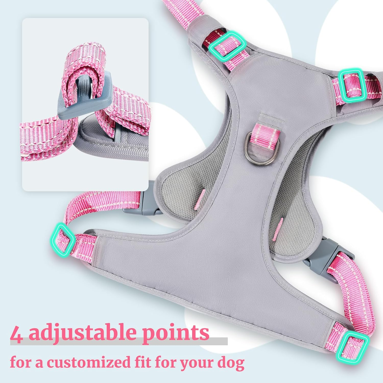 Huntboo No-Pull Dog Harness, Fully Reflective Vest with 2 Leash Clips, No-Choke, Adjustable, Breathable & Durable for Small, Medium & Large Dogs Walking, Training, Running (Light Pink, L) image number 6