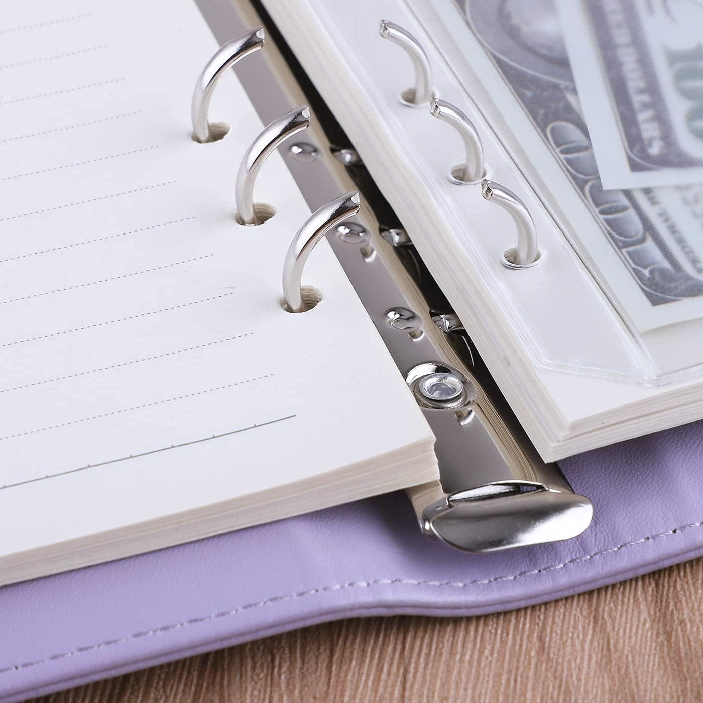 Acemedia A5 PU Leather Binder - 6-Ring Notebook Binder Cover with Magnetic Buckle Closure, Purple image number 6