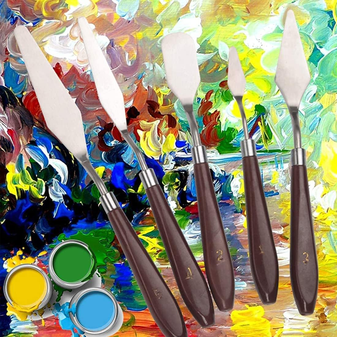 Artist Painting Knives Set - 5 Pieces Painting Knives Stainless Steel Spatula Palette Knife Oil Painting Accessories Color Mixing Set for Oil, Canvas, Acrylic image number 4