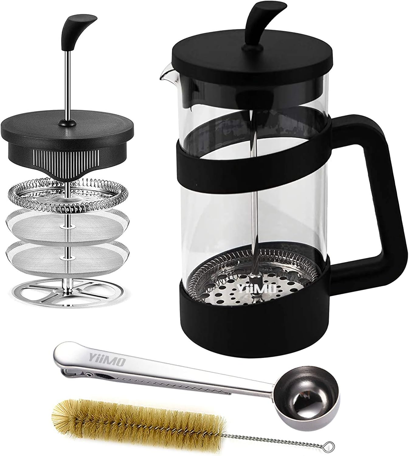 Yiimo French Press Coffee Maker, 34 Oz Large Glass Pitcher 4 Level Filter System Caf&eacute; Carafe Teapot plus Stainless Coffee Spoon N Cleaner Brush for Hot Cold Brew image number 5