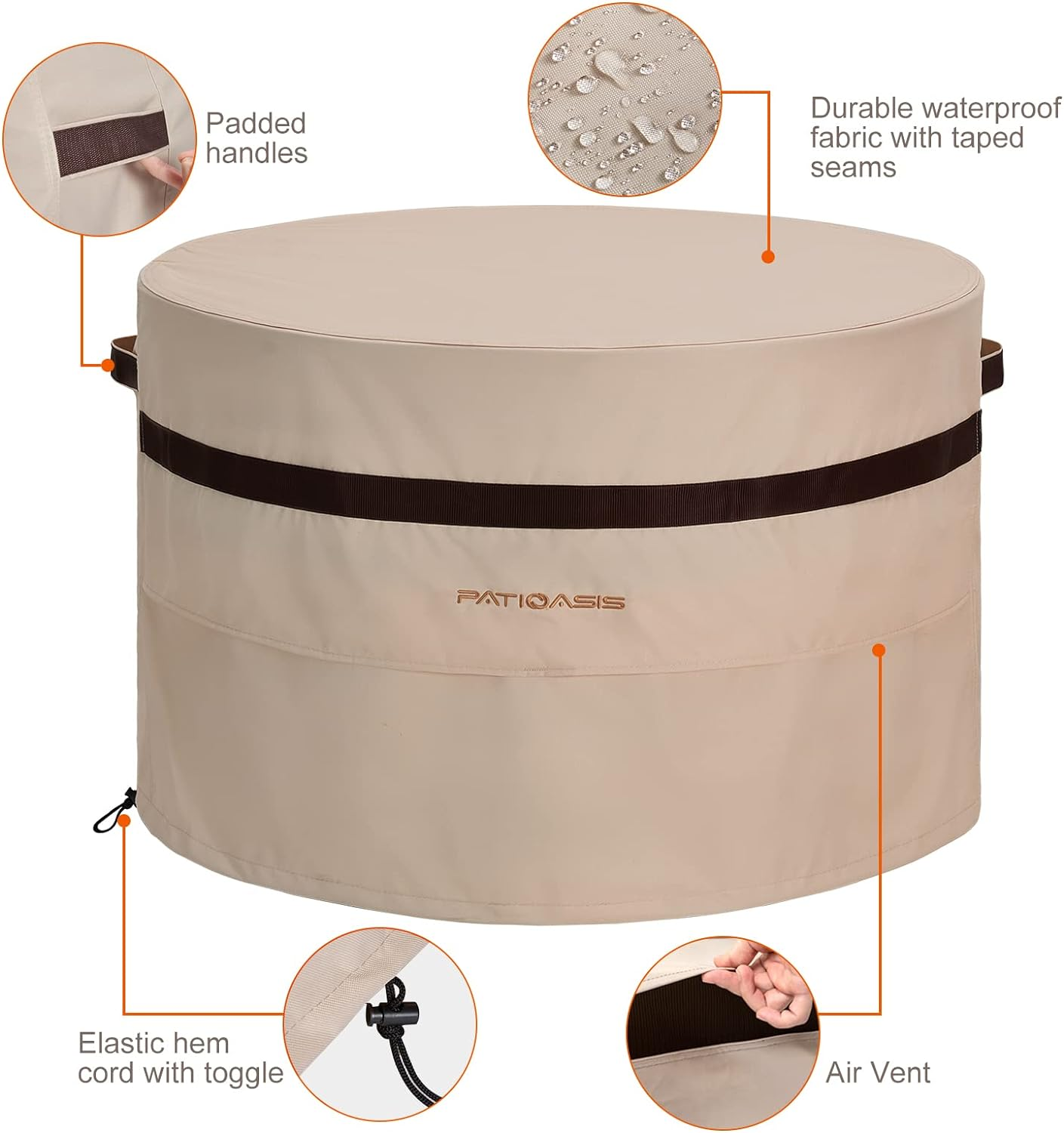 32 Inch Outdoor Fireplace round Cover Waterproof round Fire Pit Table Cover 24'' Height Uv-Resistant round Patio Small Gas Firepit Covers image number 2