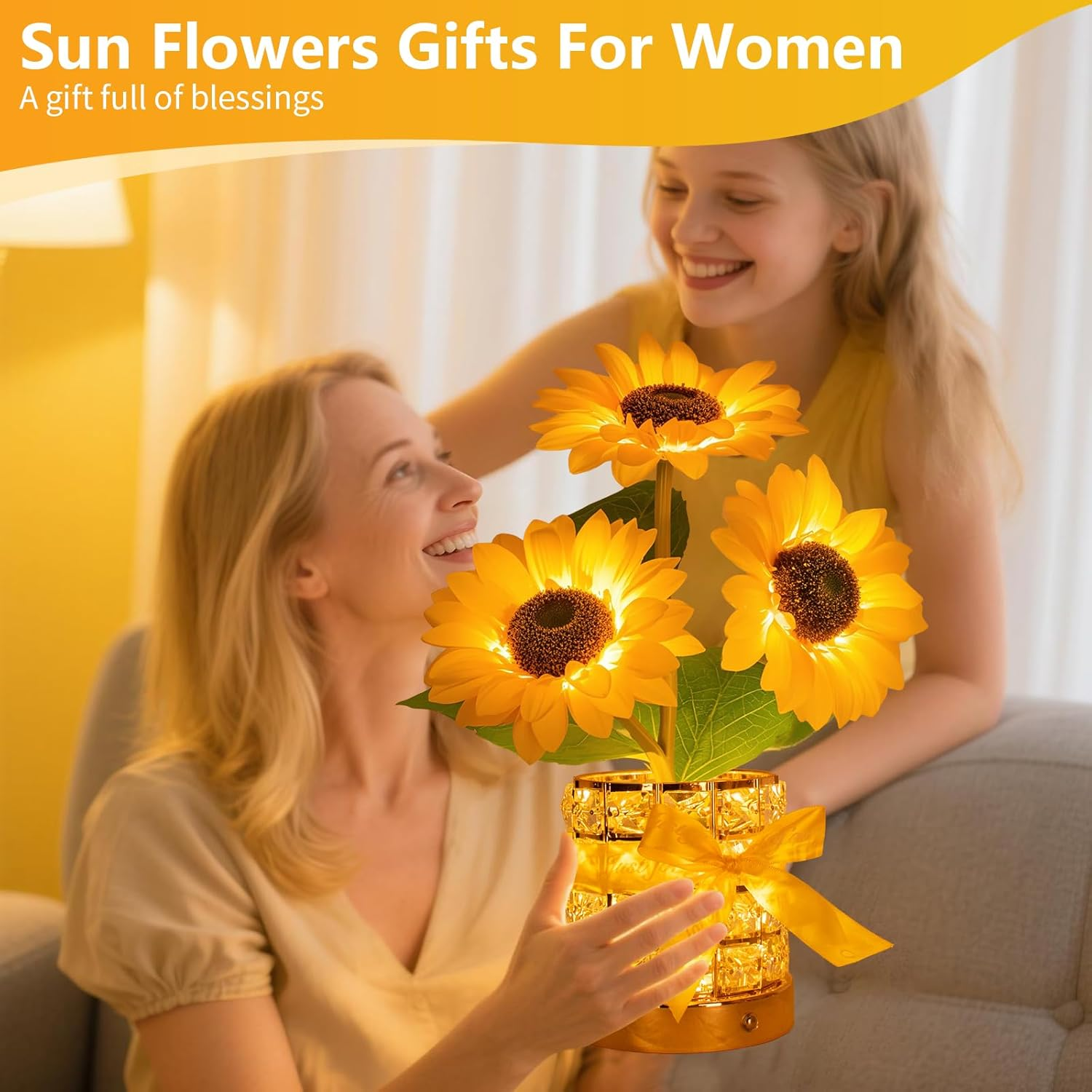 Sunflower LED Lamp,Usb Rechargeable Touch Night Light, 3 Color Stepless Dimmable,Small Battery Flower Decor for Bedroom, Restaurant, Bar &ndash; Birthday, Mother&rsquo;S Day,Wedding Gifts for Women,Mom image number 6