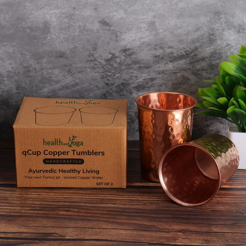 Qcup Hand Hammered Copper Tumblers - Ayurvedic Health Pure Copper Tumblers &ndash; 2 Pcs. Set - 250 Ml.(8 Fl Oz) image number 3