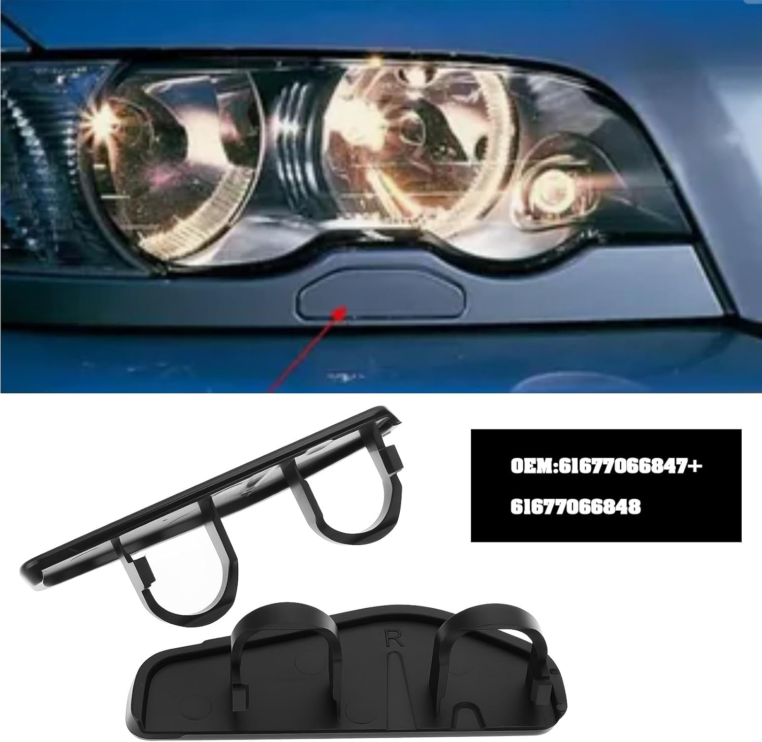 2Pcs Right Left Headlight Washer Cap 61677066847+61677066848 Compatible with BMW 3 Series E46 1997-2005 image number 3