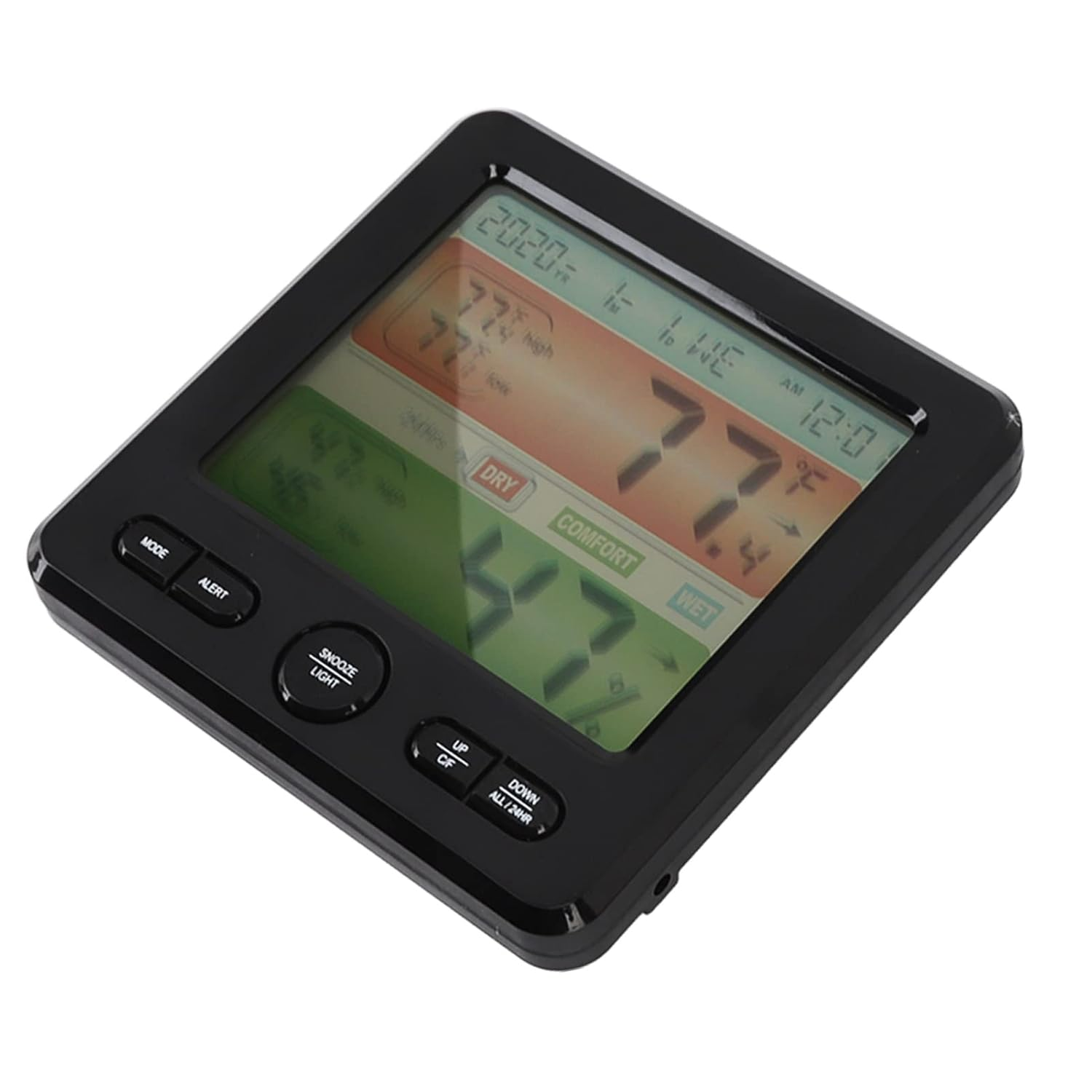 Digital Indoor with Color Screen Alarm - Accurate Temperature & Humidity for Home, Bedside Clock, (Black) image number 5