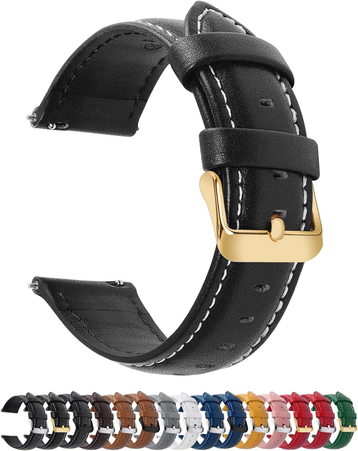 Quick Release Leather Watch Band, Fullmosa Axus Genuine Leather Replacement Watch Strap with Stainless Metal Clasp 14Mm 16Mm 18Mm 20Mm 22Mm 24Mm (Choose the Proper Size)
