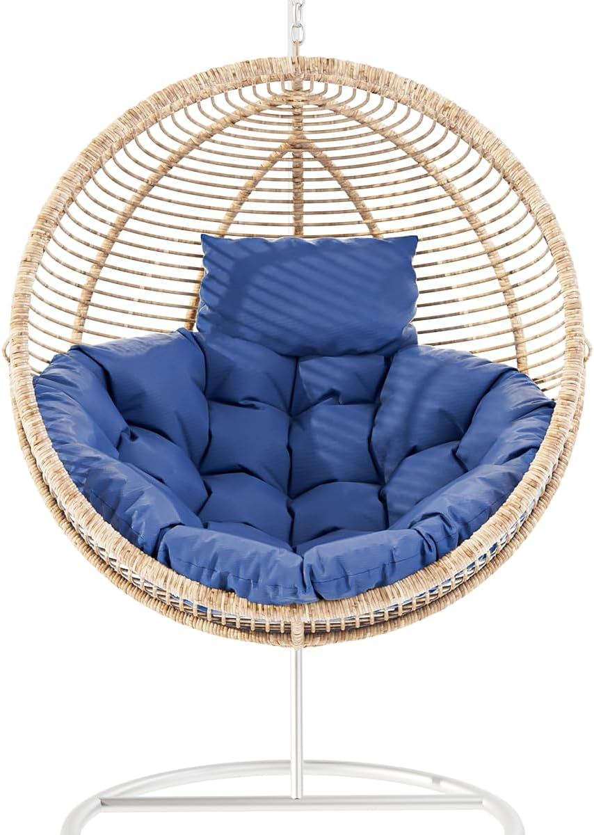 Hanging Egg Chair Cushion 44"X44", Egg Chair Cushion Replacement Outdoor, round Thick Cushion for Swing Chairs, Washable Hammock Chair Cushion Cover, Patio Furniture Cushions Beige (Black, 44Inx44In)