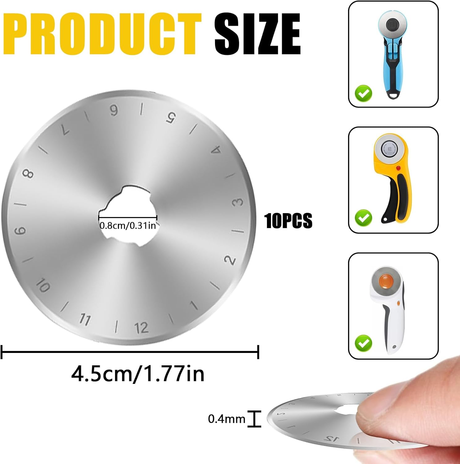 10 Pcs Sk5 High Carbon Steel 45Mm Rotary Blades, Rotary Cutter Blades 45Mm, Replacement Blades for Quilting Sewing Arts Crafts