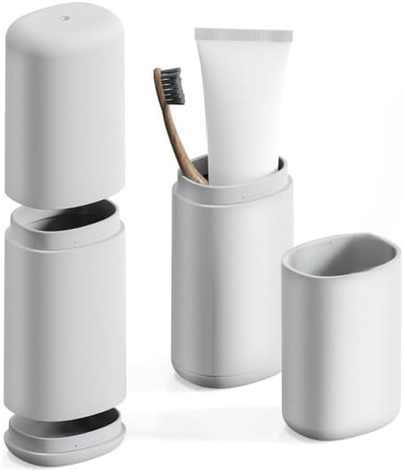 Portable Toothbrush and Toothpaste Travel Case, Plastic Storage Container with Cover, Grey