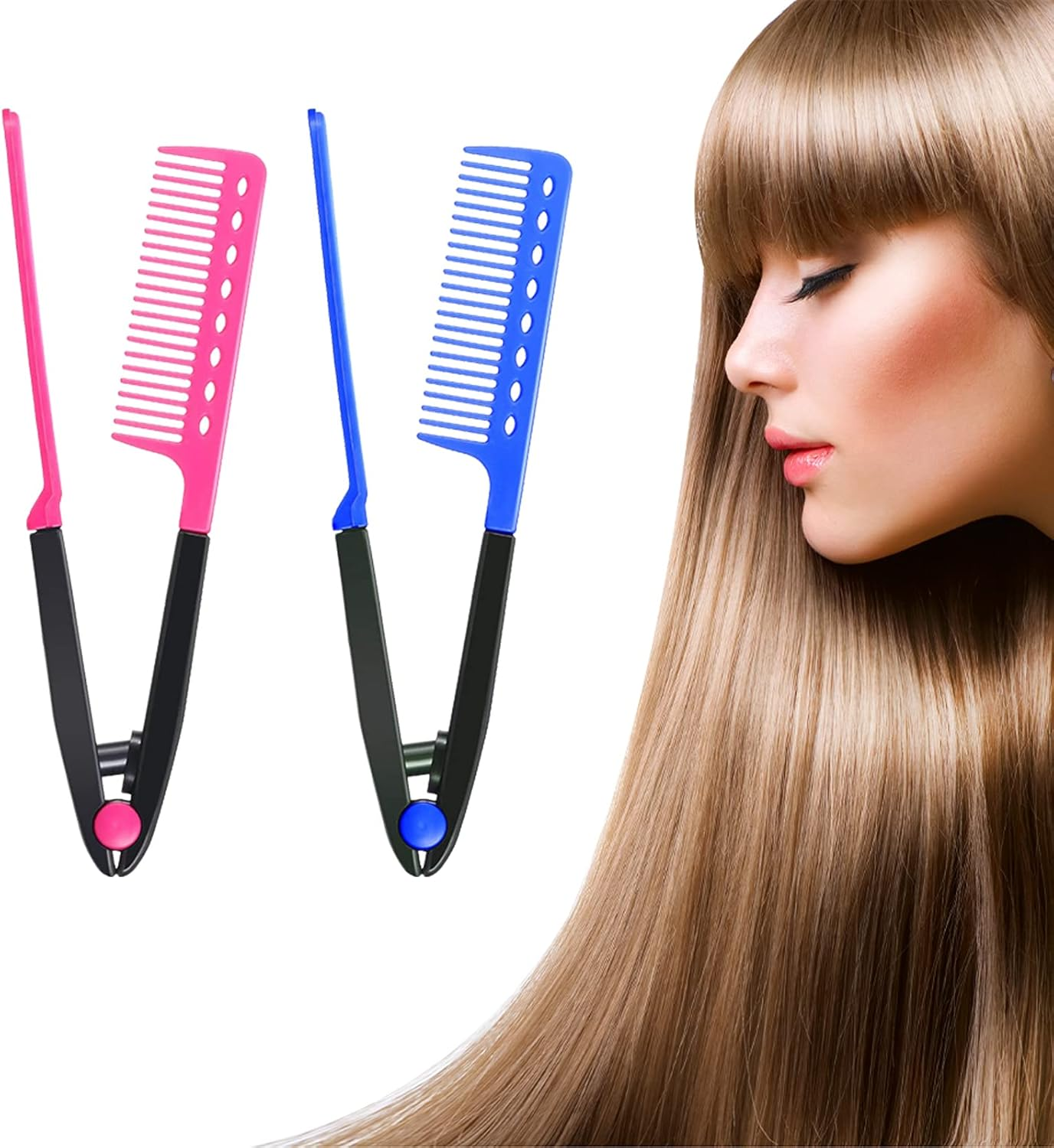 V Shaped Comb, Hair Straightening Plastic Comb, V Shape Comb, Hairdresser Styling Tool Comb for Hair Styling Hairdresser, Home, Curly Hair, Straight Hair to Prevent Tangling (Pack of 2) Butyeak